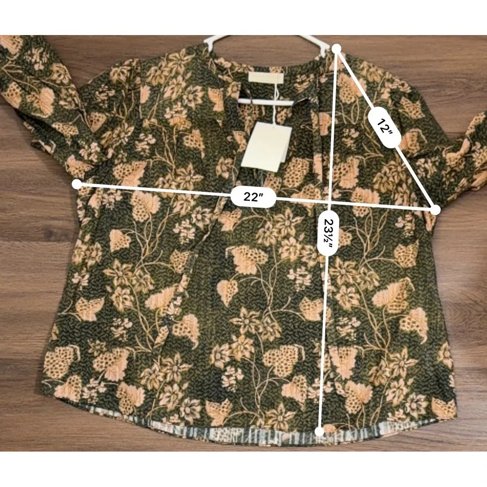 Ulla Johnson Tillie Blouse Balsam Green Floral Cotton Viscose Size 8 NEW Fall